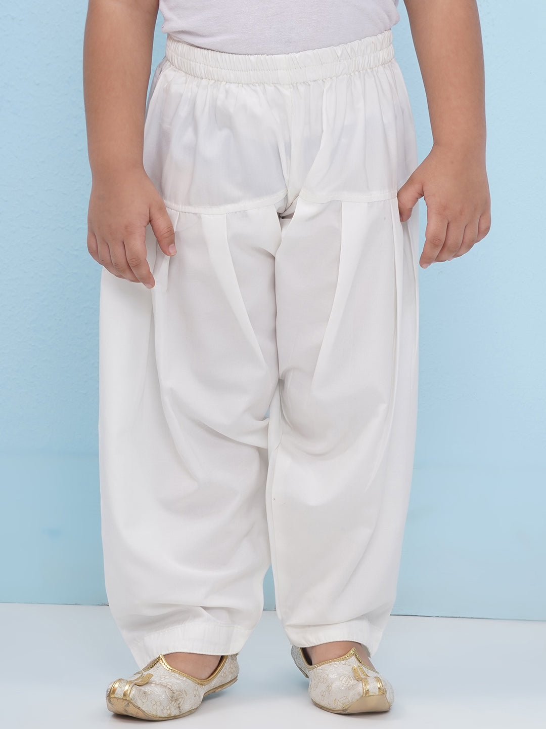 WHITE Cotton Solid Ethnic Pyjama For Boys