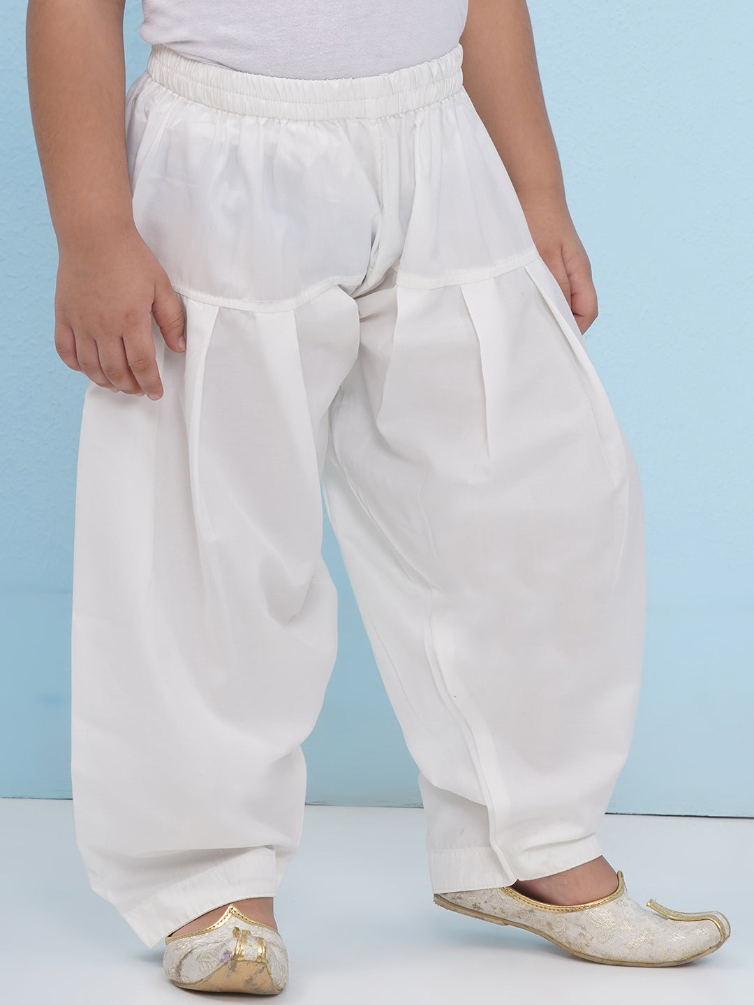 WHITE Cotton Solid Ethnic Pyjama For Boys