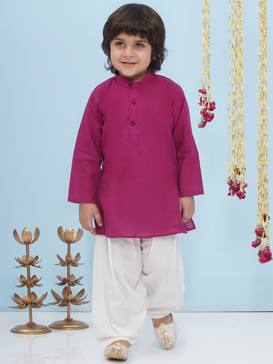 WHITE Cotton Solid Ethnic Pyjama For Boys