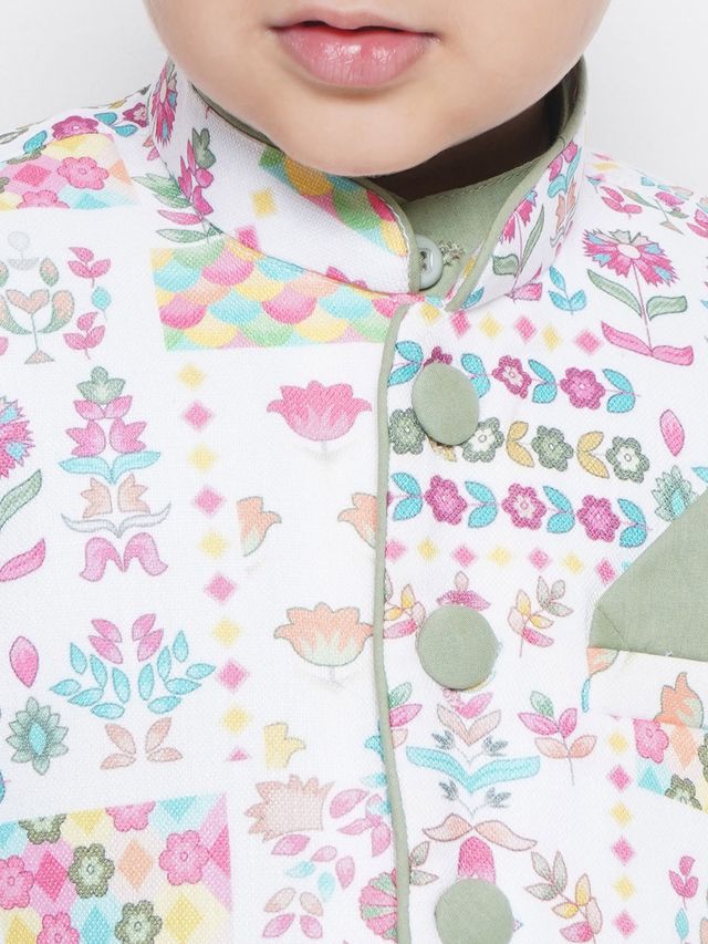 Kids Cotton Full Sleeve Printed Kurta Pajama & Waistcoat Set for Boys