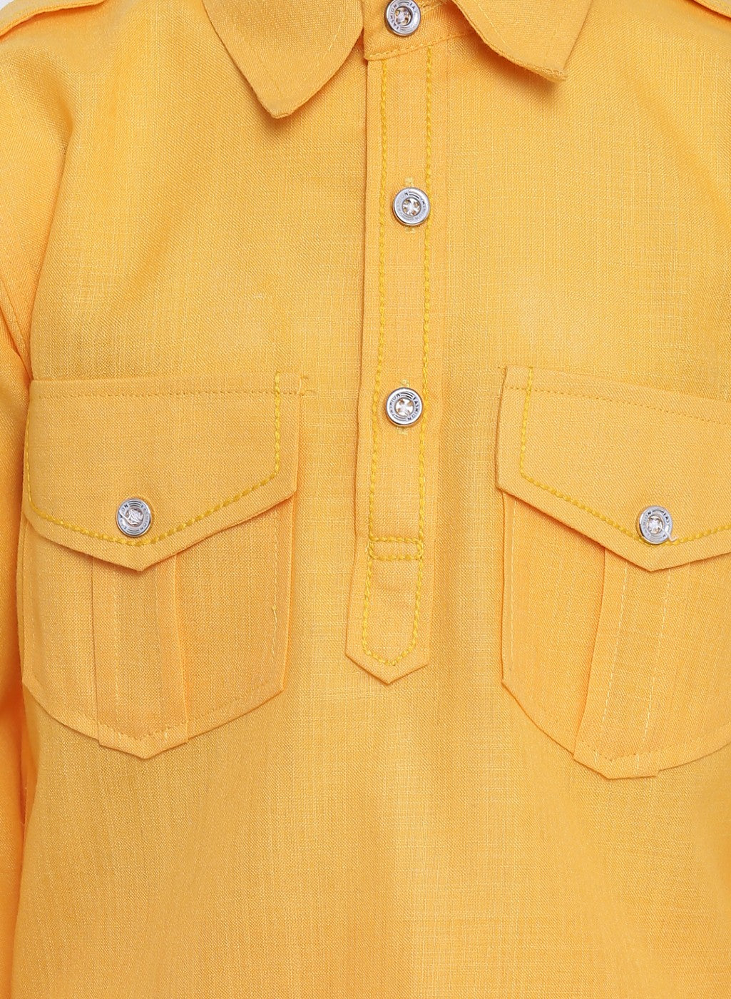 Boys Yellow Cotton Solid Pathani Suit