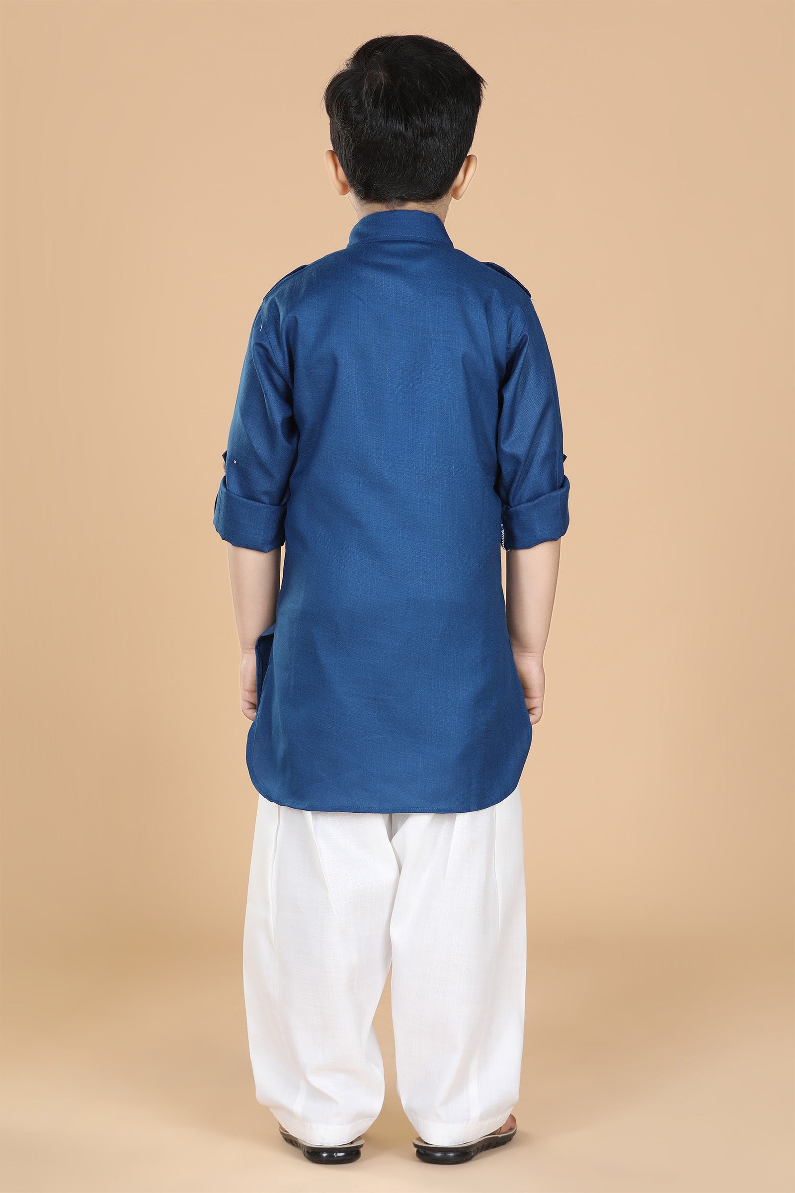Boys Blue Solid Cotton Pathani Suit for Kids