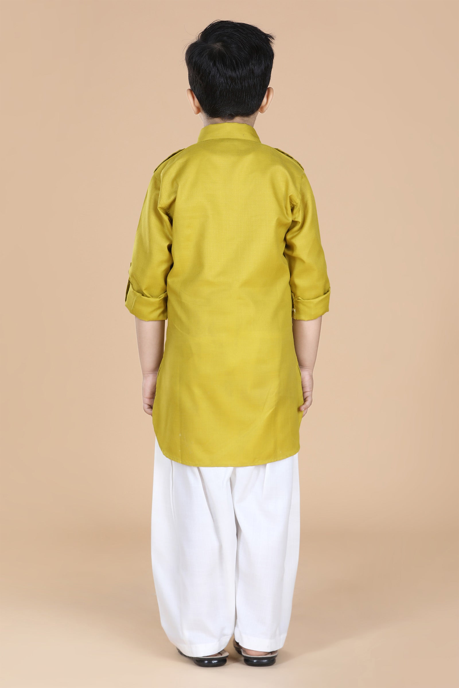 Boys Green Solid Cotton Pathani Suit for Kids