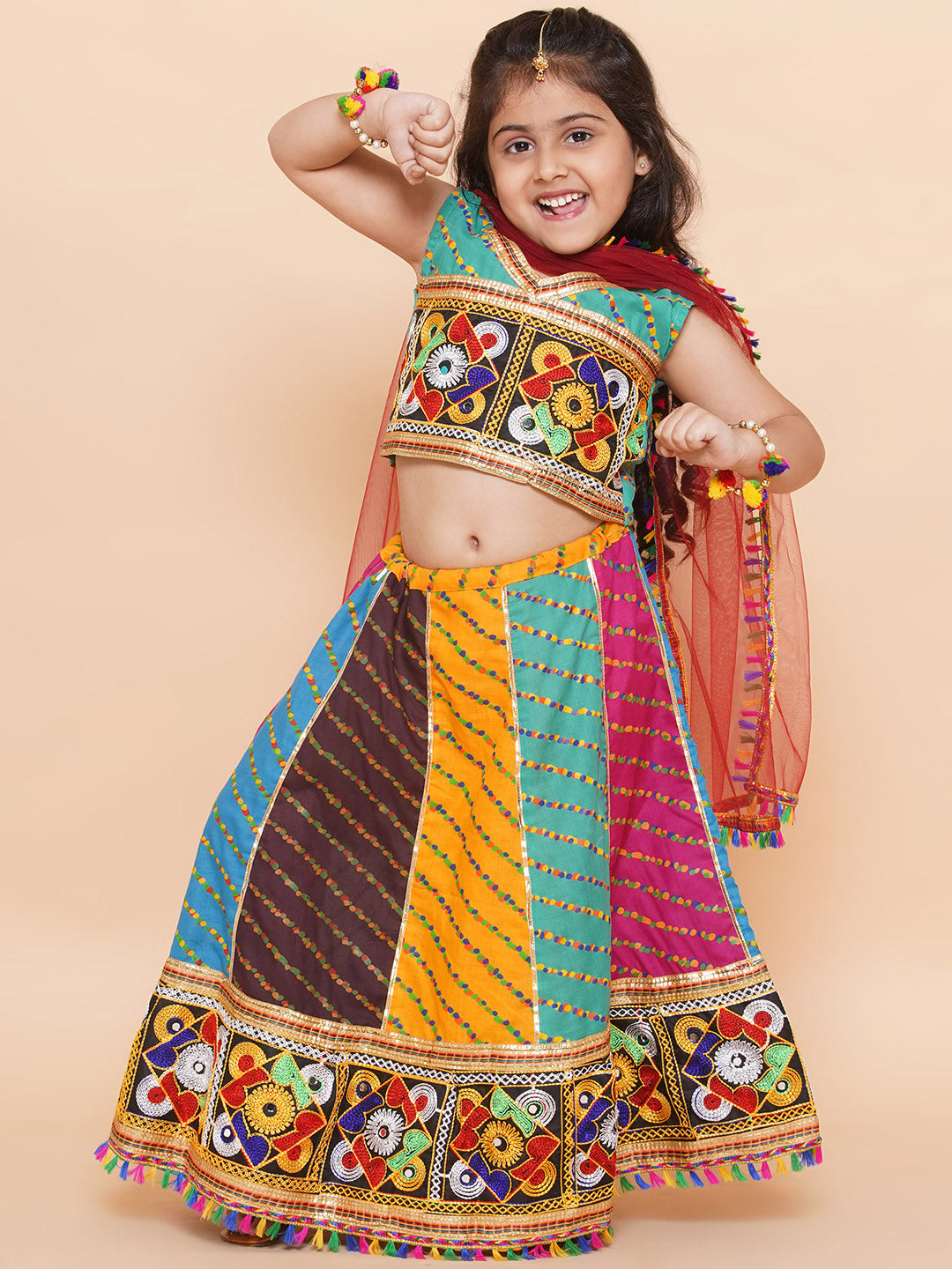 Girls Multi Color Kathyavadi Cotton Lehenga Choli for Festivals
