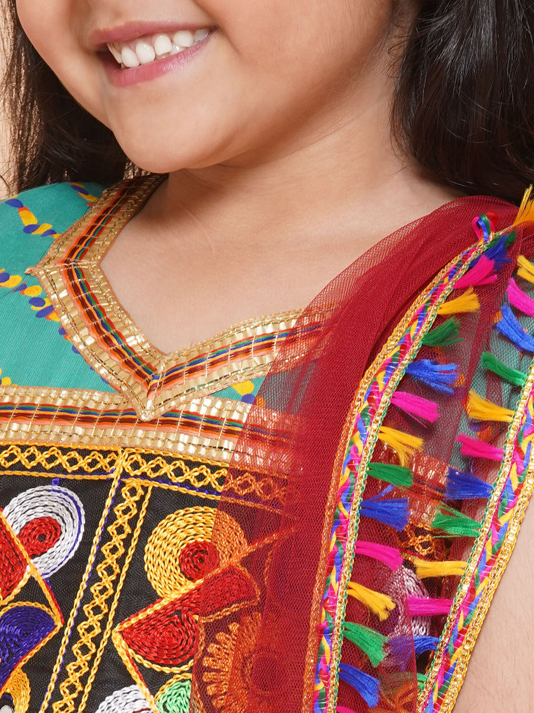 Girls Multi Color Kathyavadi Cotton Lehenga Choli for Festivals