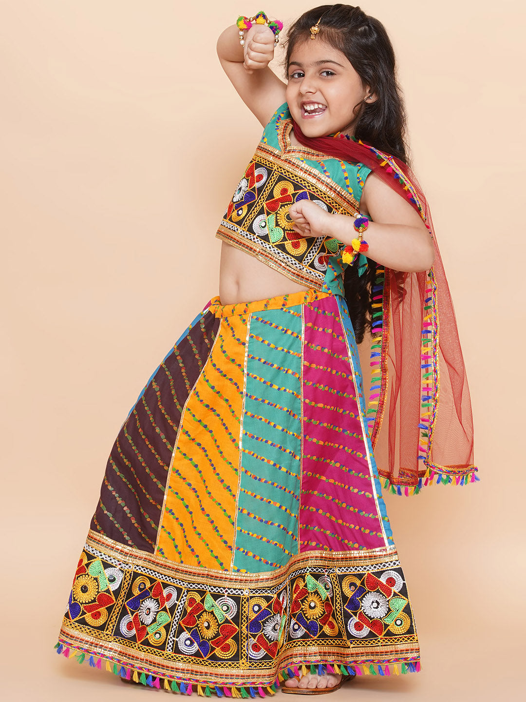 Girls Multi Color Kathyavadi Cotton Lehenga Choli for Festivals