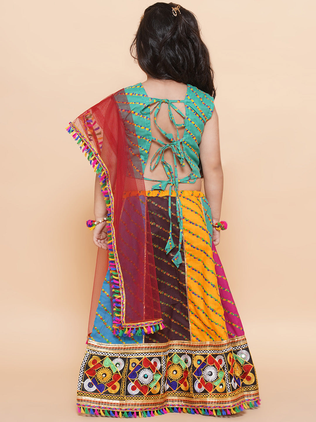 Girls Multi Color Kathyavadi Cotton Lehenga Choli for Festivals