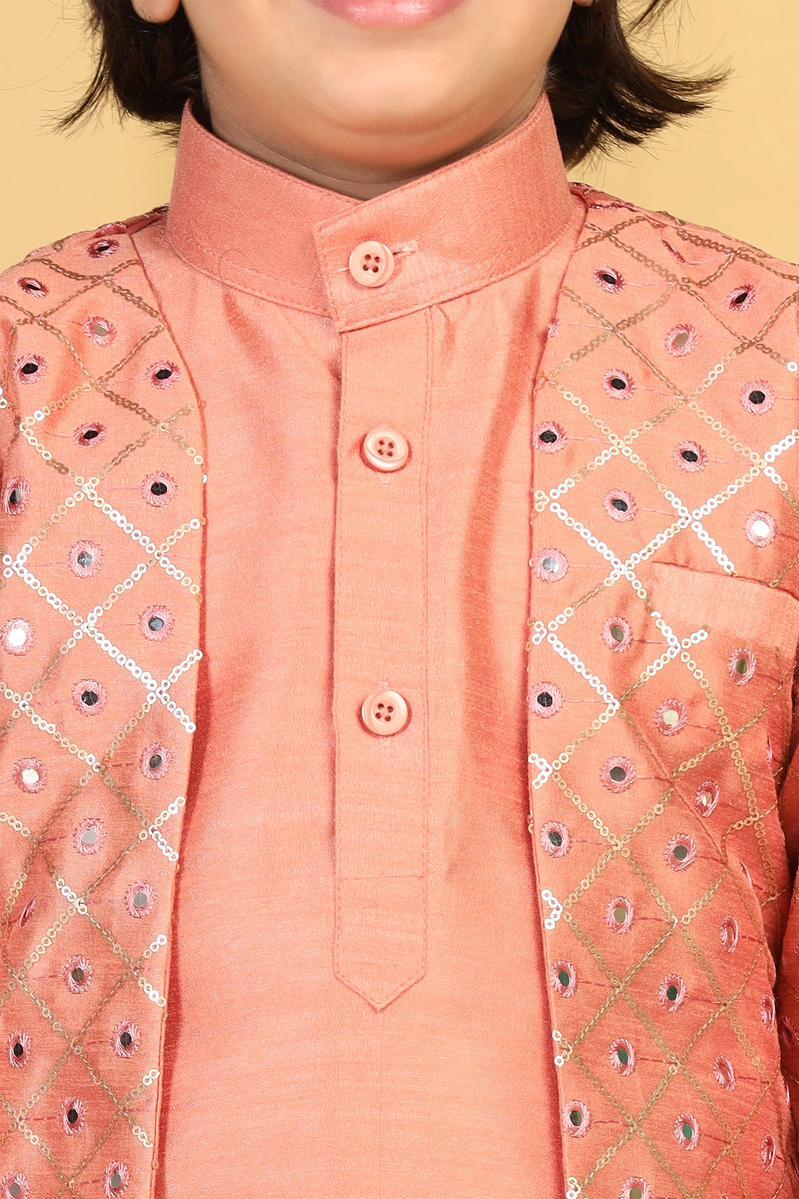Boys Peach Silk Sherwani for Kids