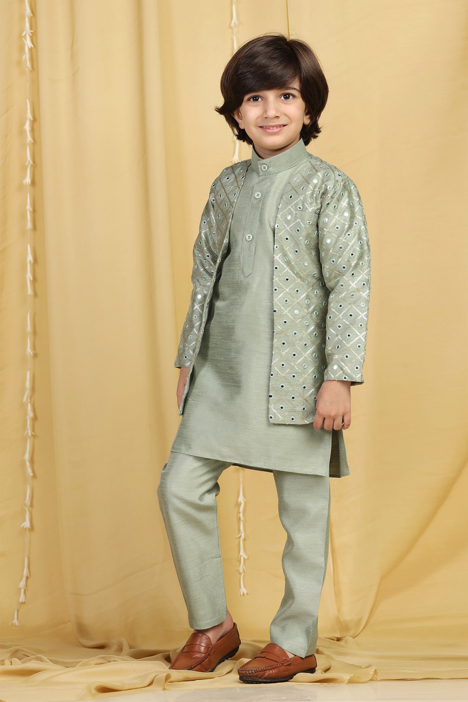 Boys Pista Solid Silk Sherwani for Kids - AJ Dezines