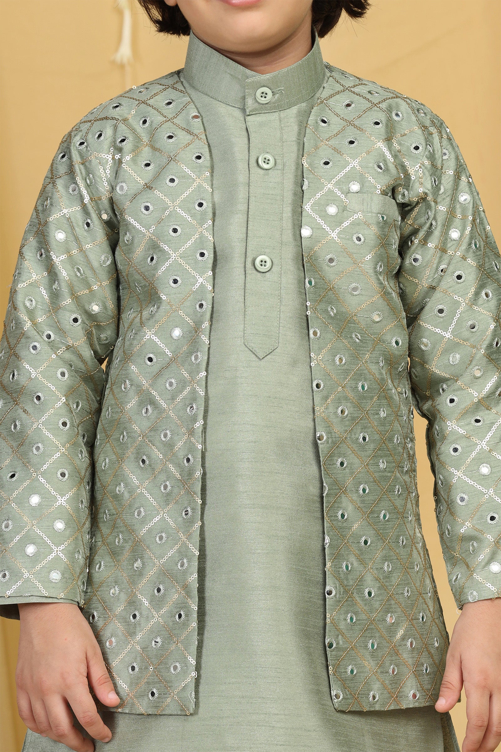 Boys Pista Solid Silk Sherwani for Kids - AJ Dezines