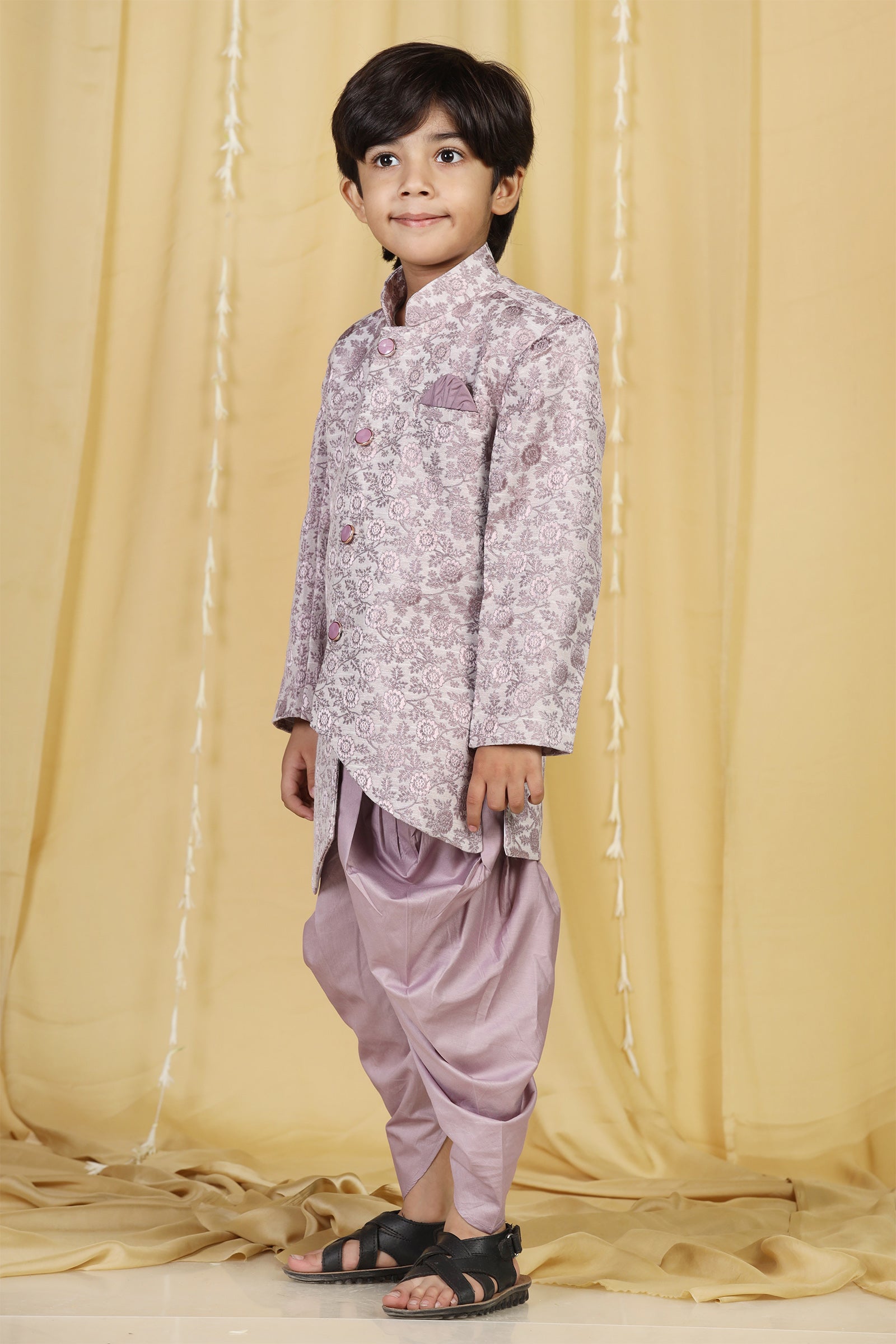 Boys Purple Jacquard Blend Sherwani for Kids