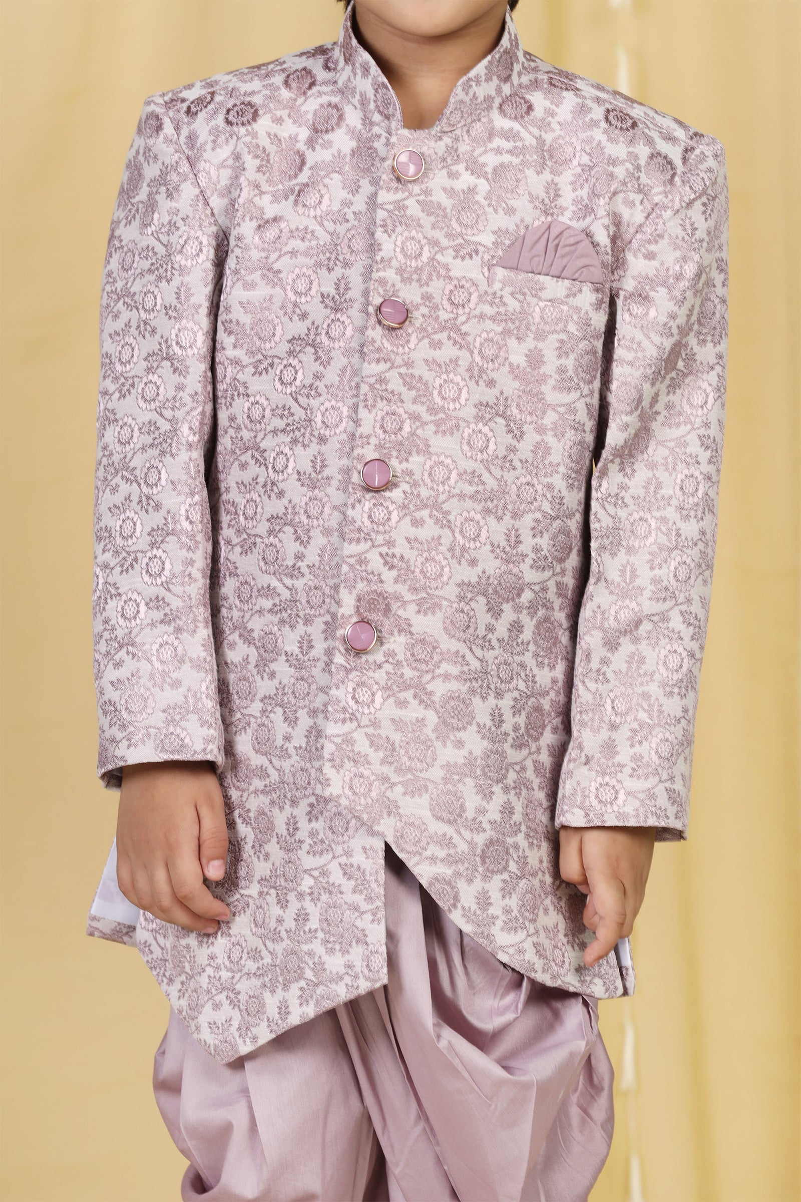 Boys Purple Jacquard Blend Sherwani for Kids