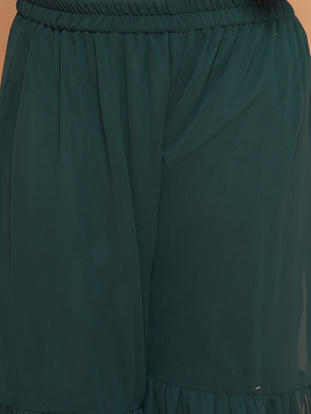 Kids Girls Green Block Print Georgette Sharara