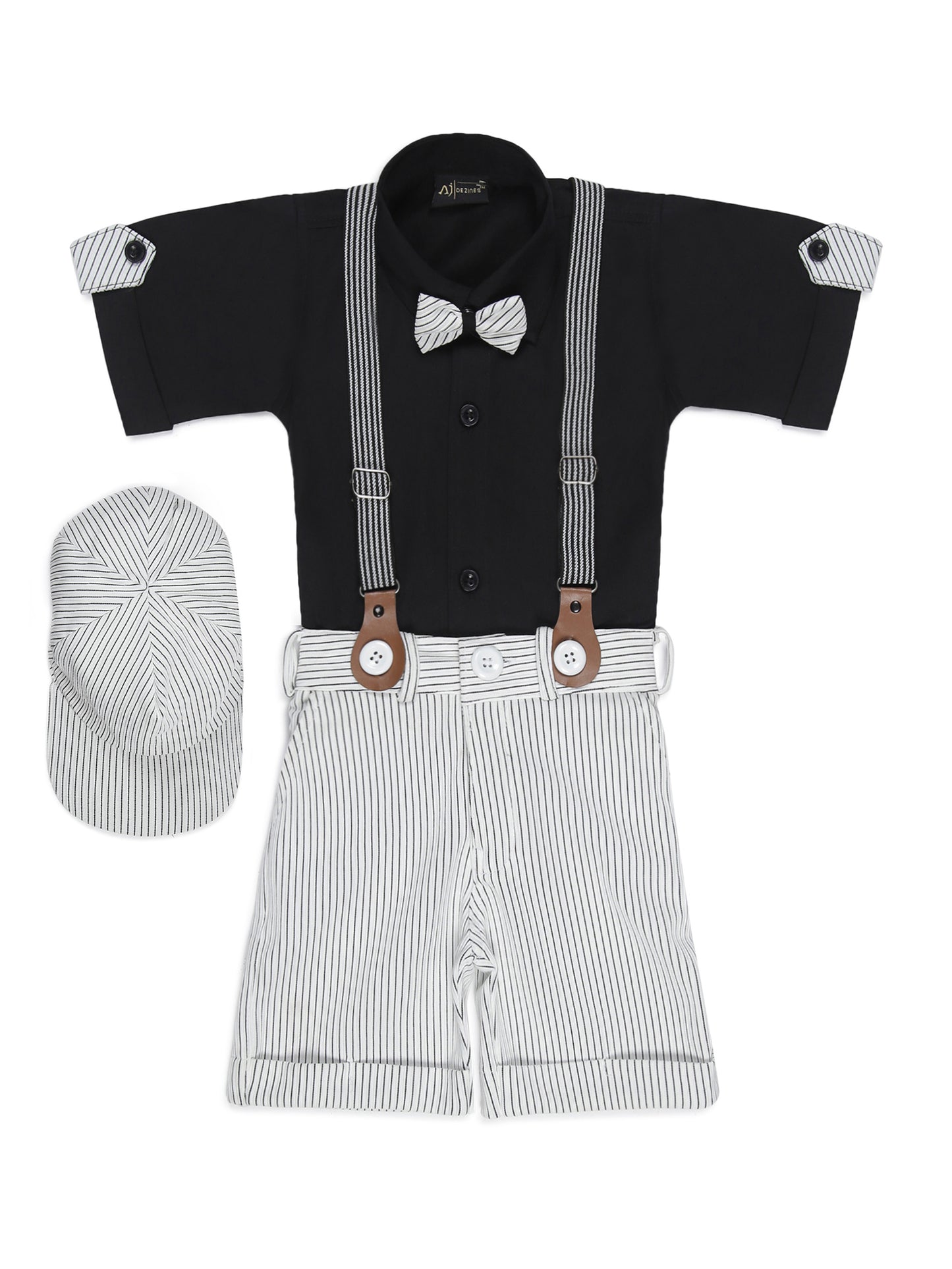Boys Black Checked Cotton Shirt & Short Set