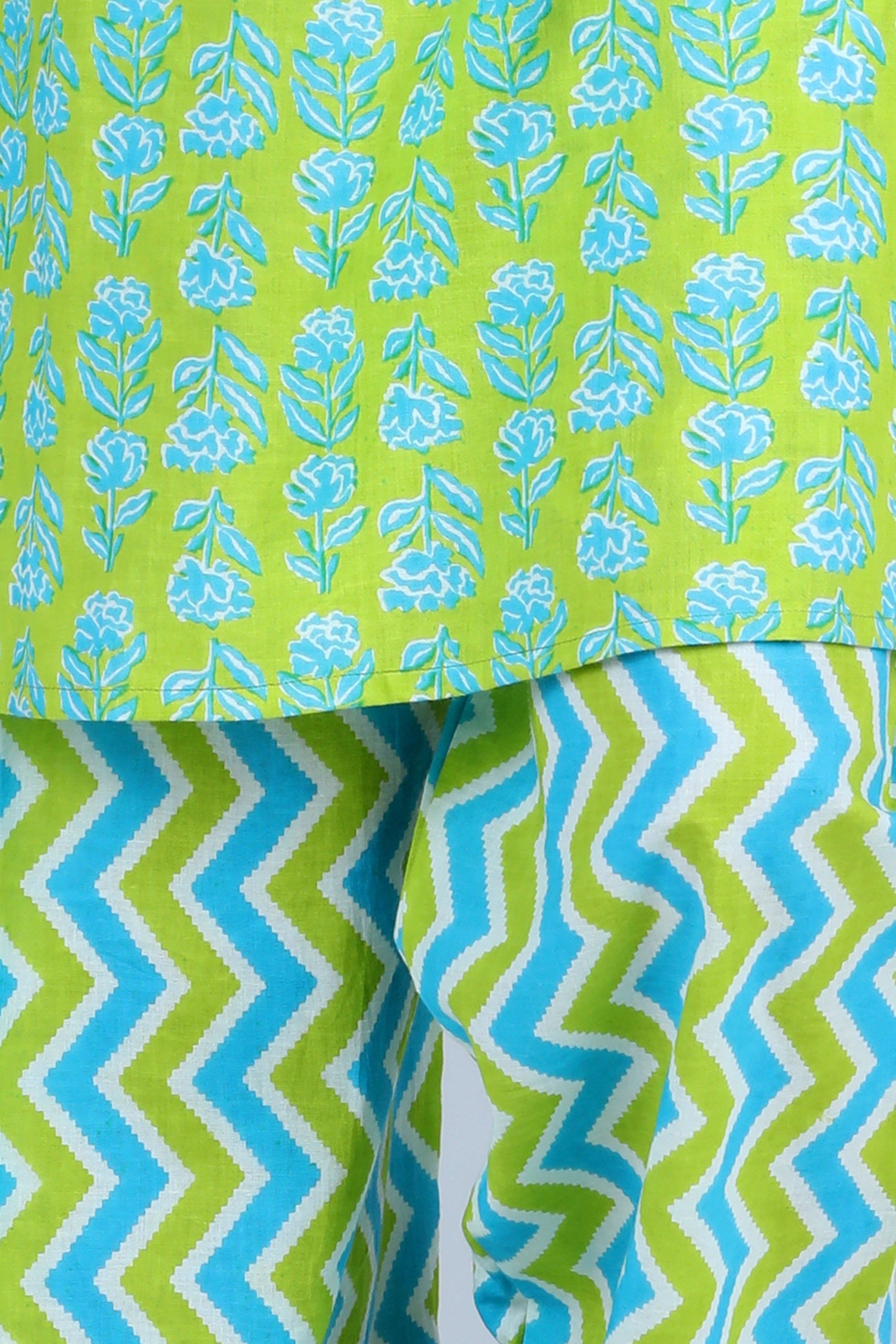 Girls Green Floral Print Cotton Suit Set for Kids - AJ Dezines