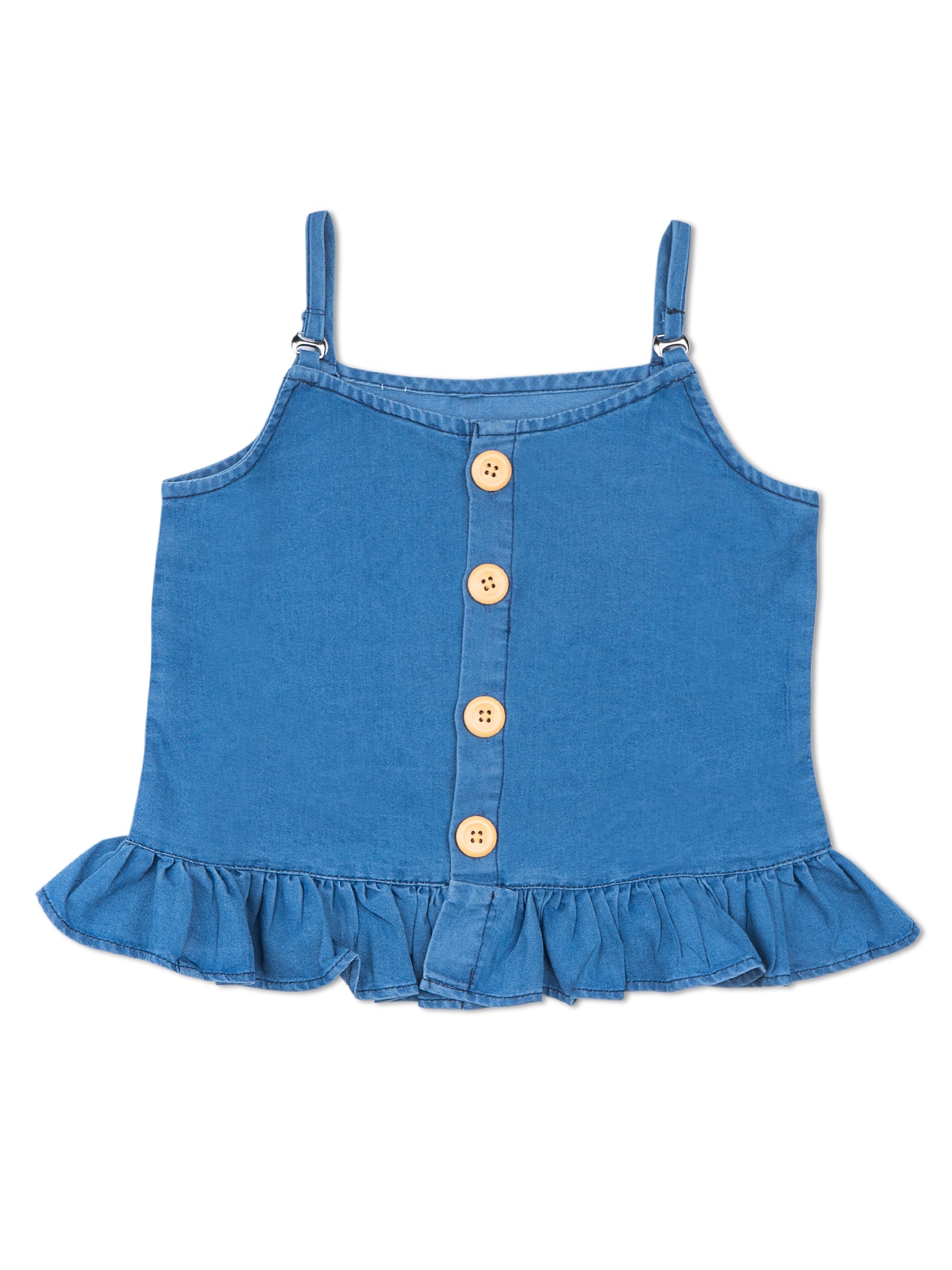 Girls Yellow Solid Denim Top & Bottom Set for Kids