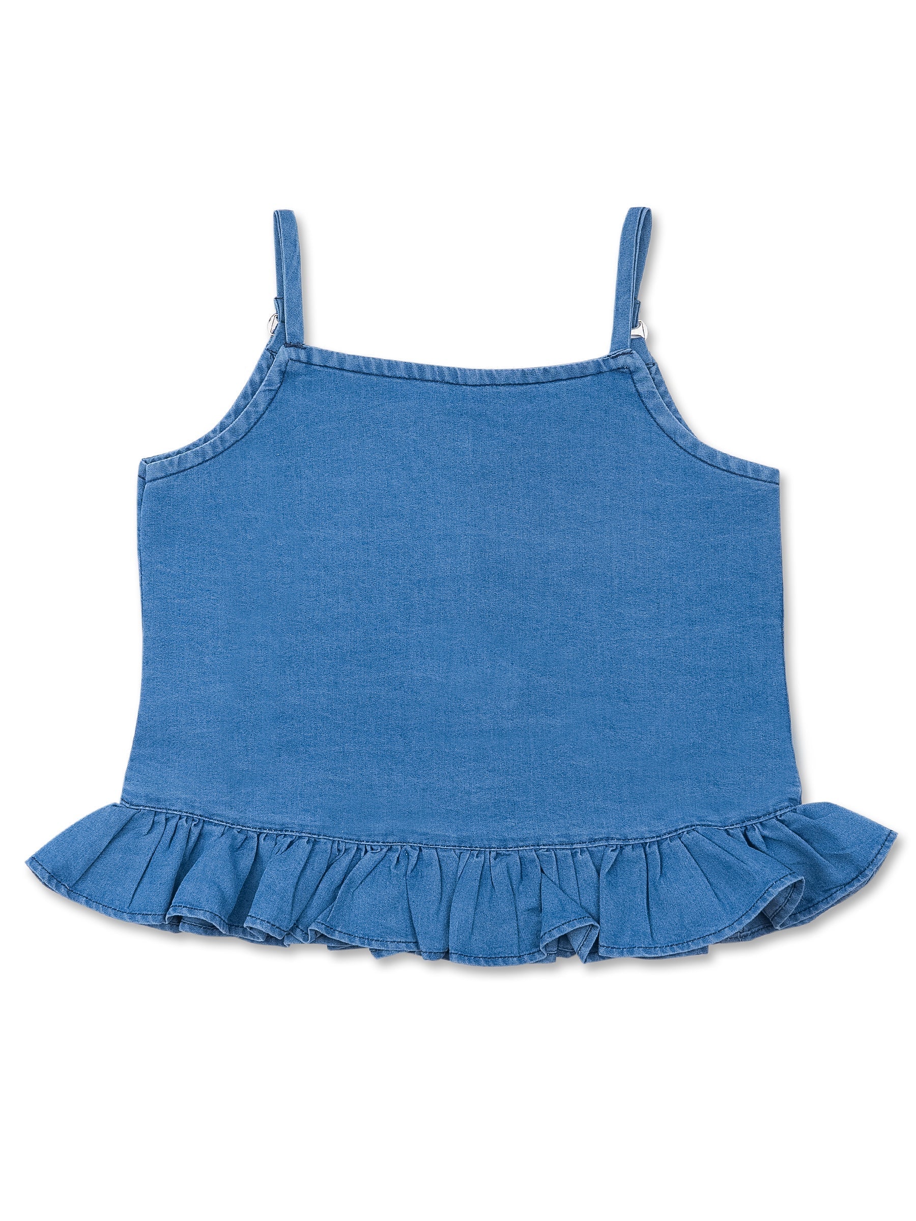 Girls Yellow Solid Denim Top & Bottom Set for Kids