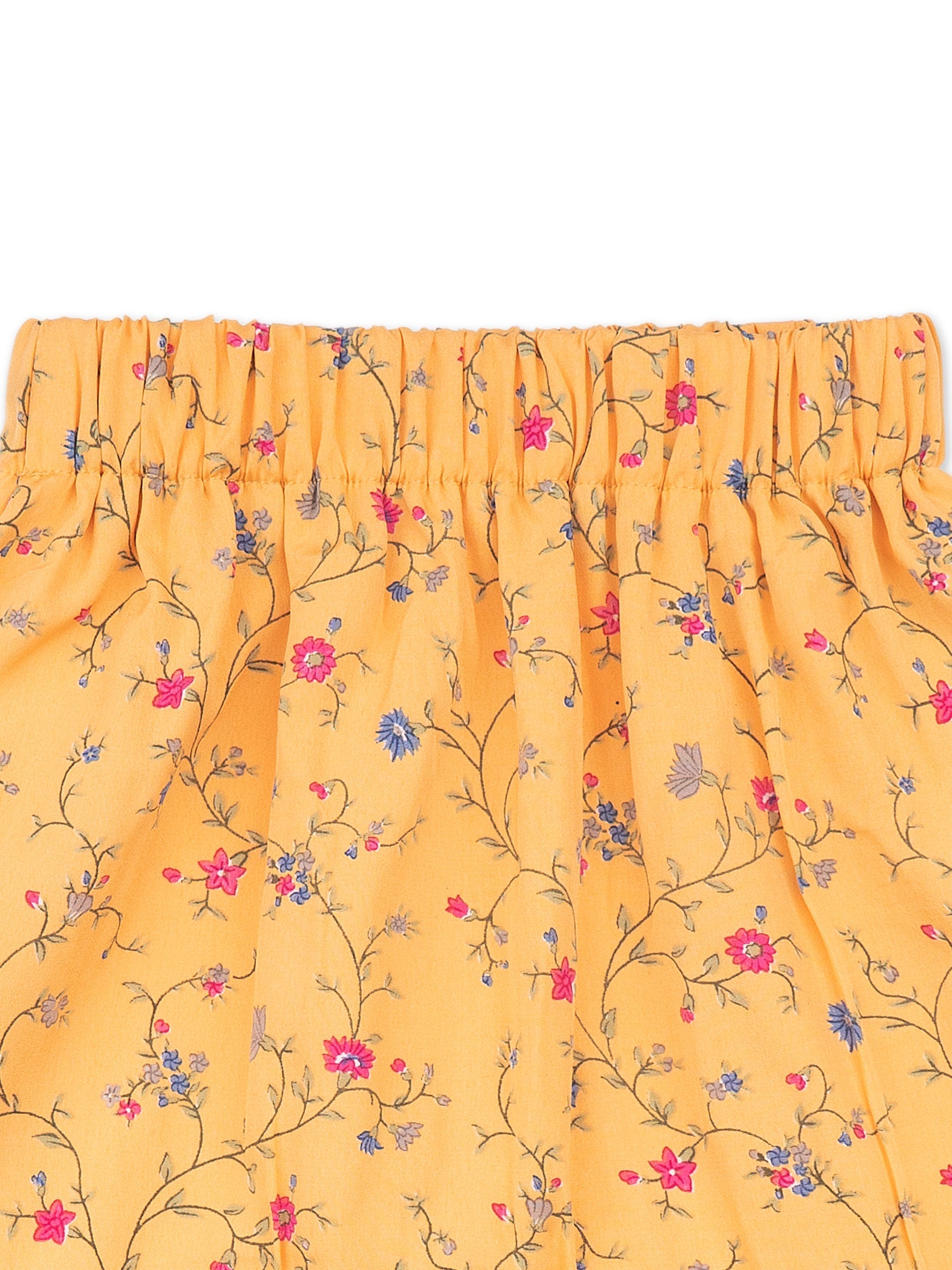 Girls Yellow Solid Denim Top & Bottom Set for Kids