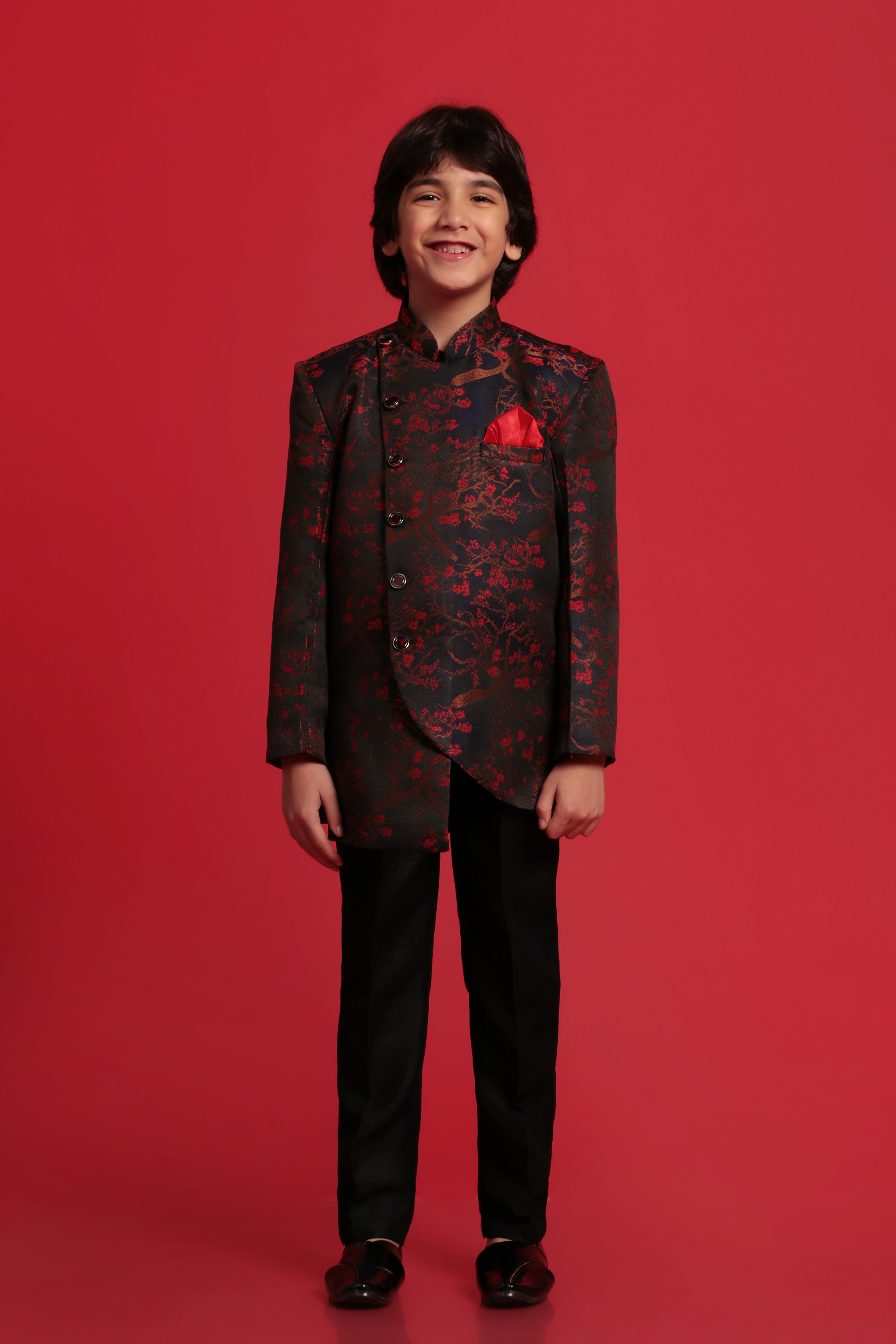 Boys Red Jacquard Sherwani for Weddings & Festivals