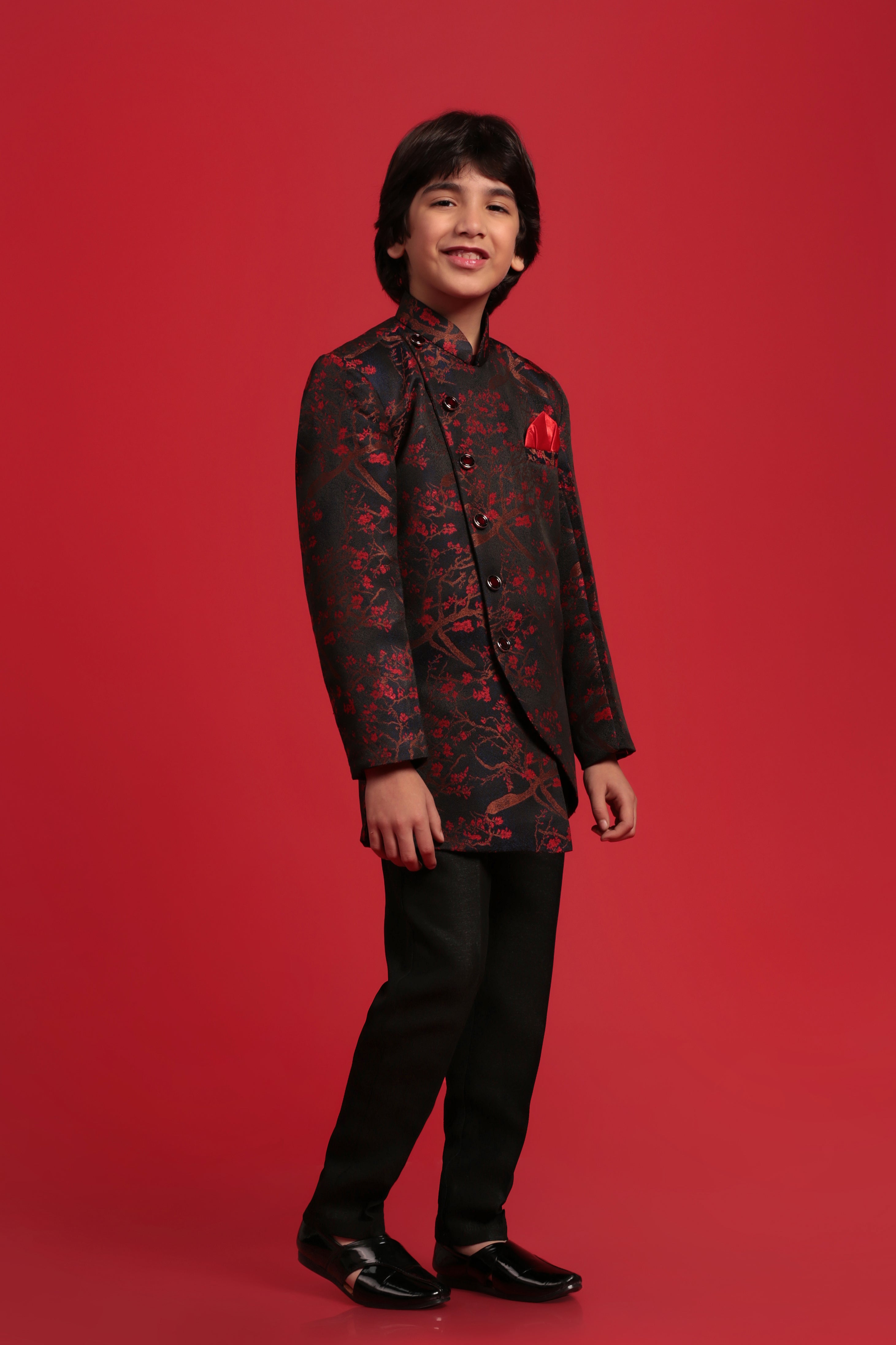 Boys Red Jacquard Sherwani for Weddings & Festivals