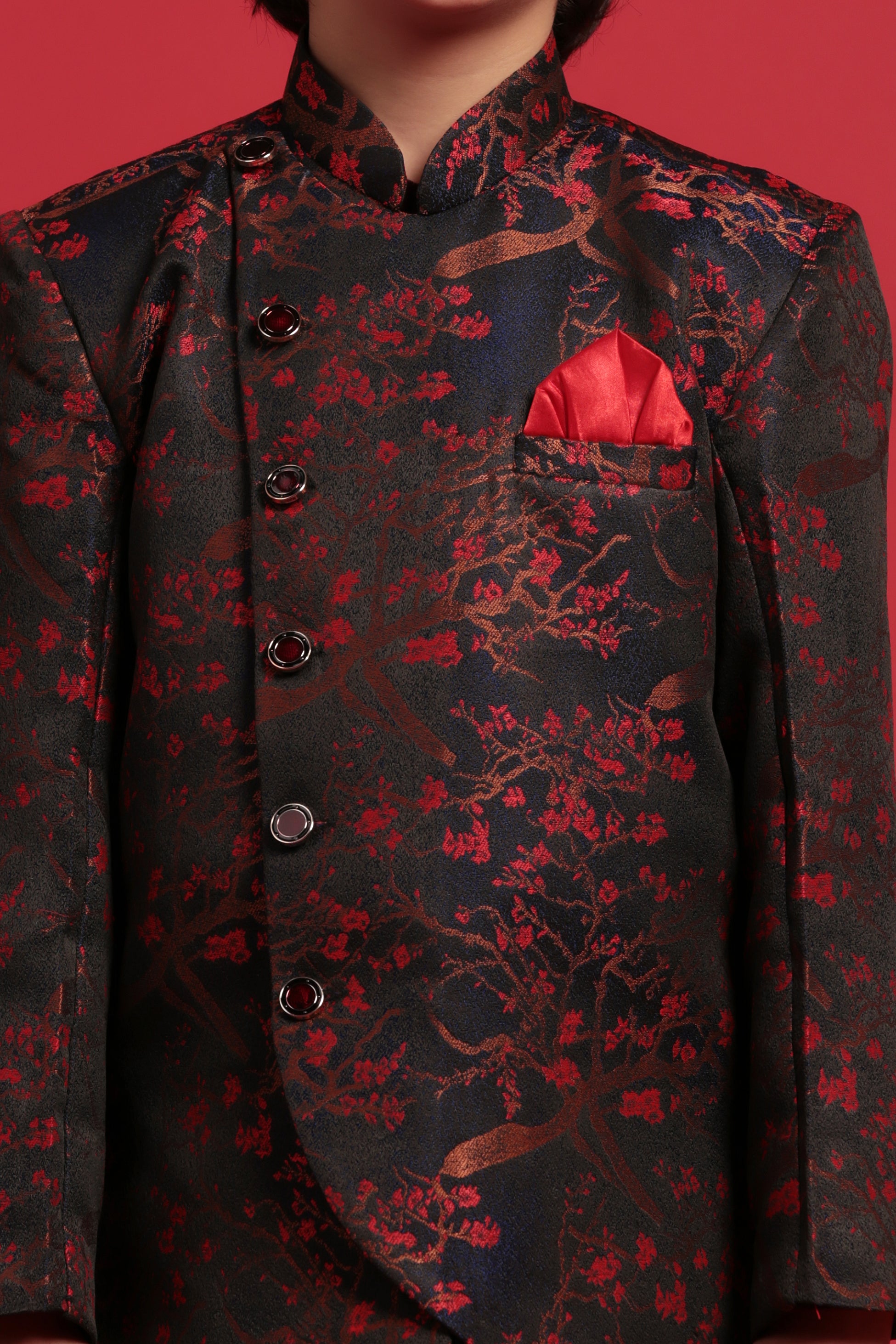 Boys Red Jacquard Sherwani for Weddings & Festivals