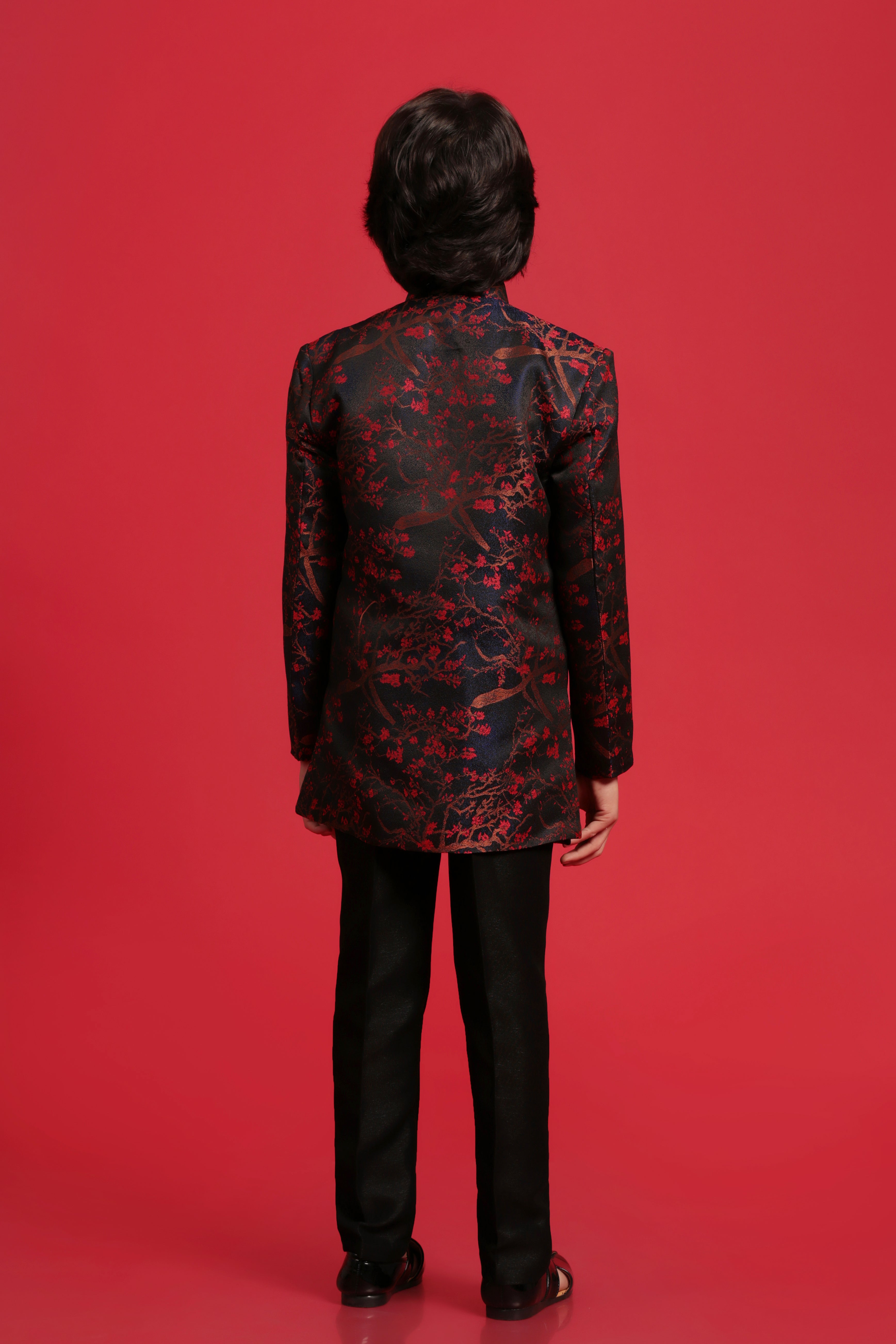 Boys Red Jacquard Sherwani for Weddings & Festivals