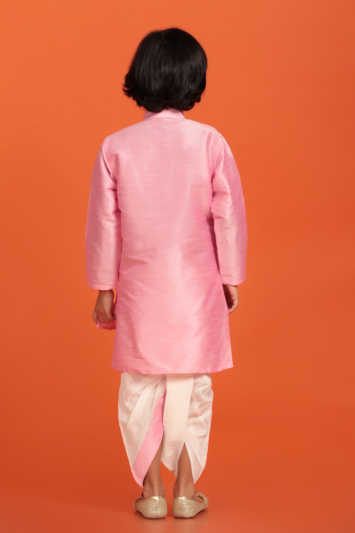 Boys Baby Pink Plain Silk Dhoti Set
