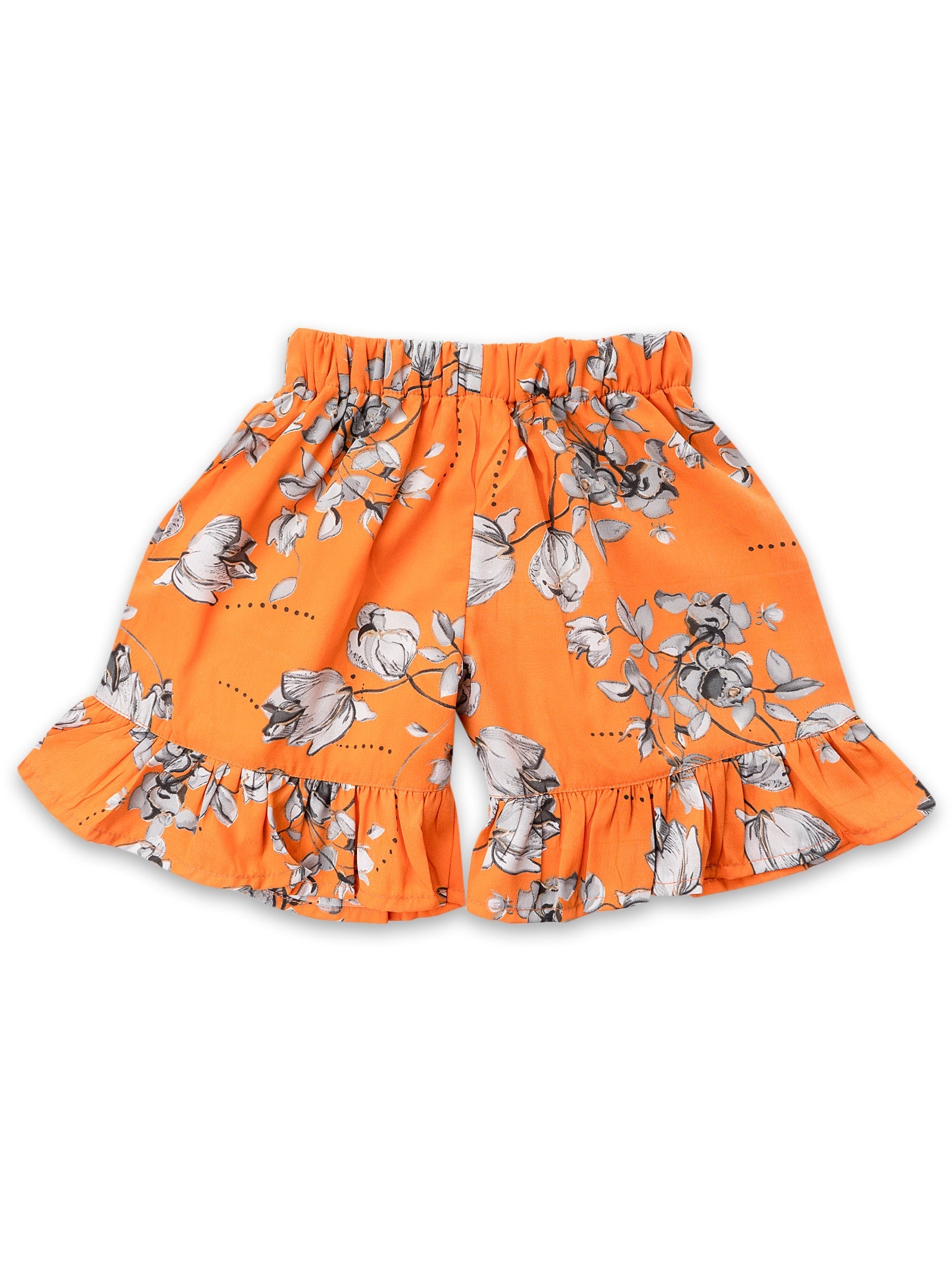 Girls Orange Floral Print Georgette Top & Bottom Set for Kids - AJ Dezines