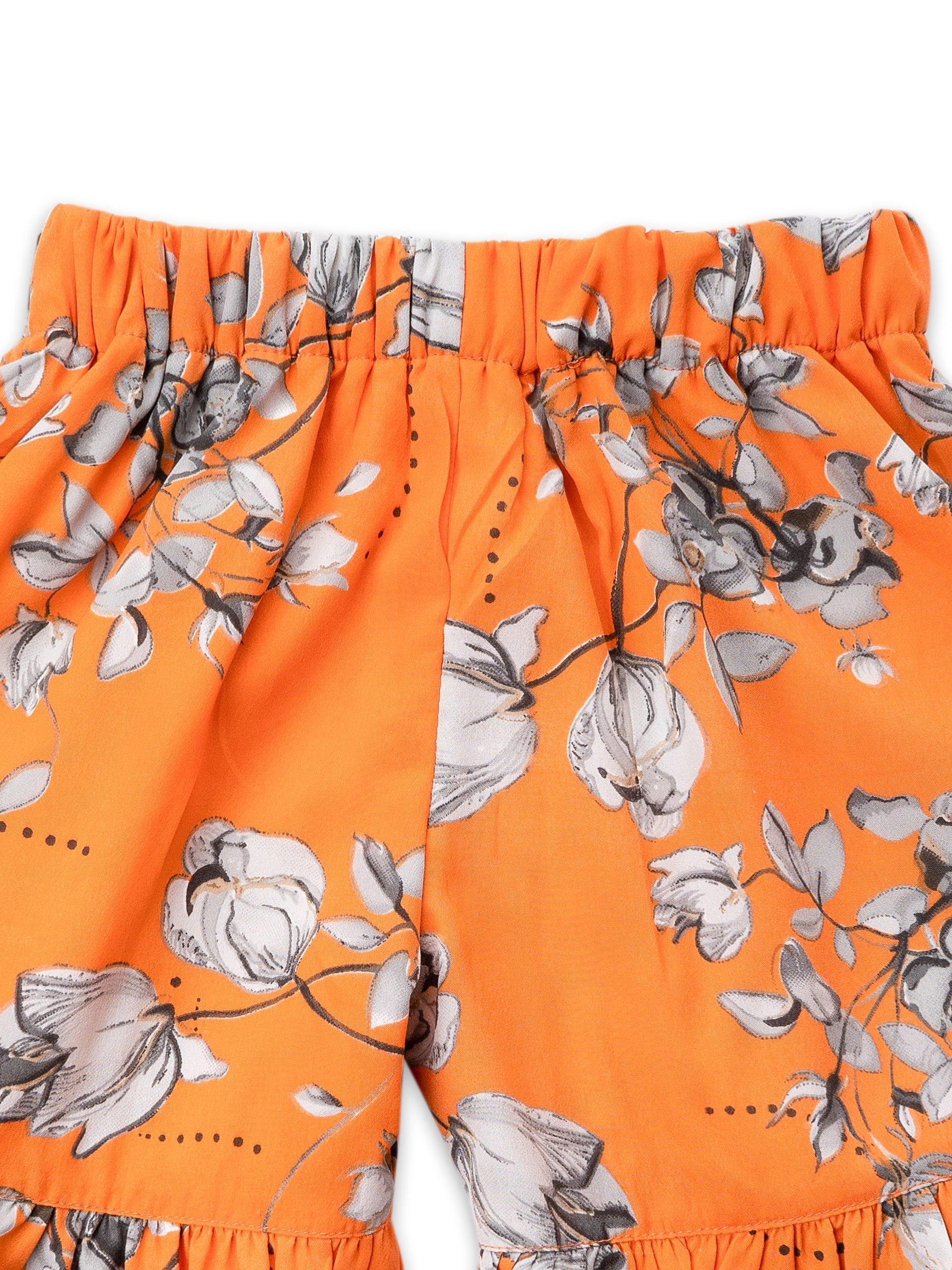 Girls Orange Floral Print Georgette Top & Bottom Set for Kids - AJ Dezines