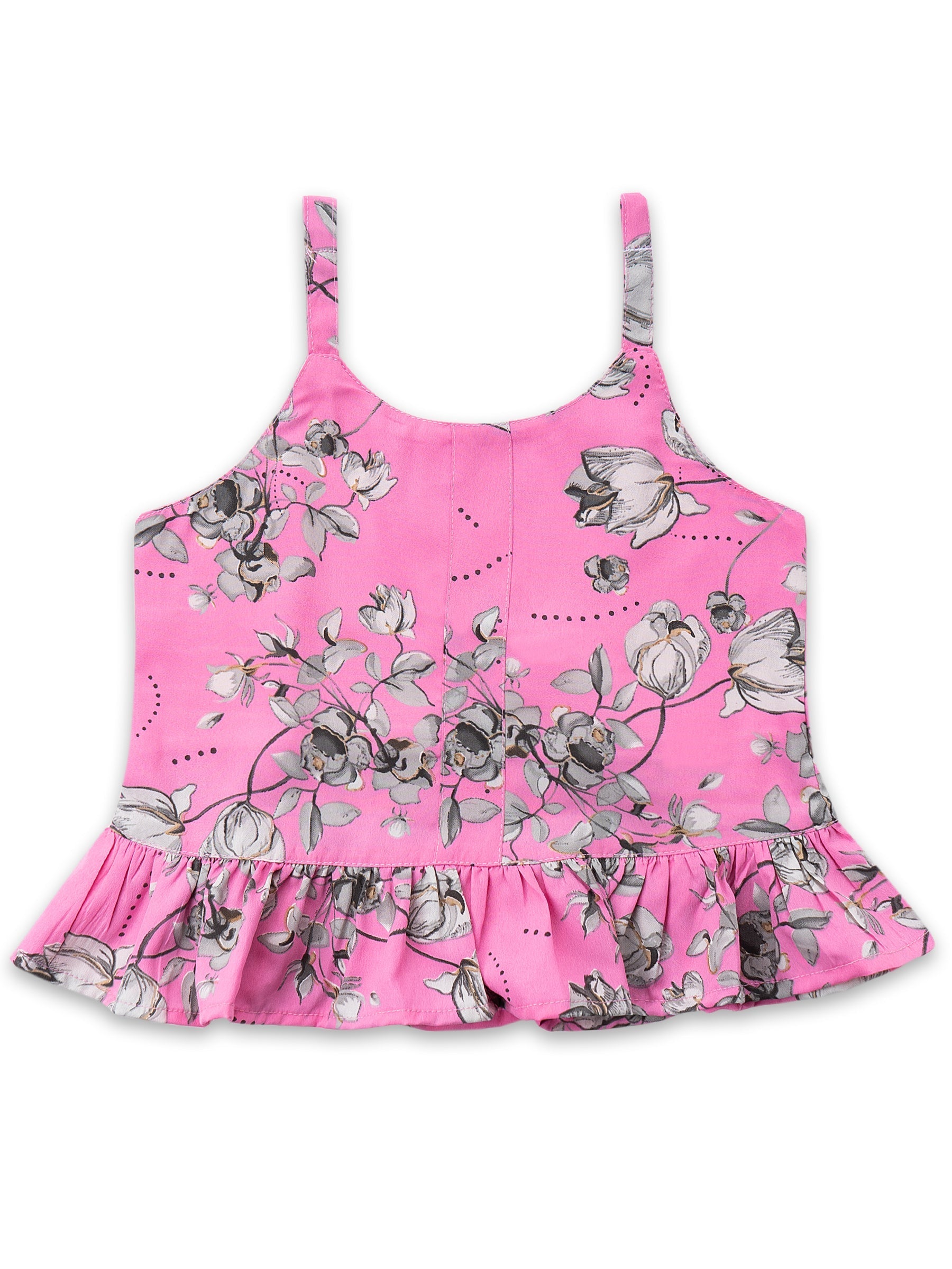 Girls Pink Floral Print Georgette Top & Bottom Set for Kids