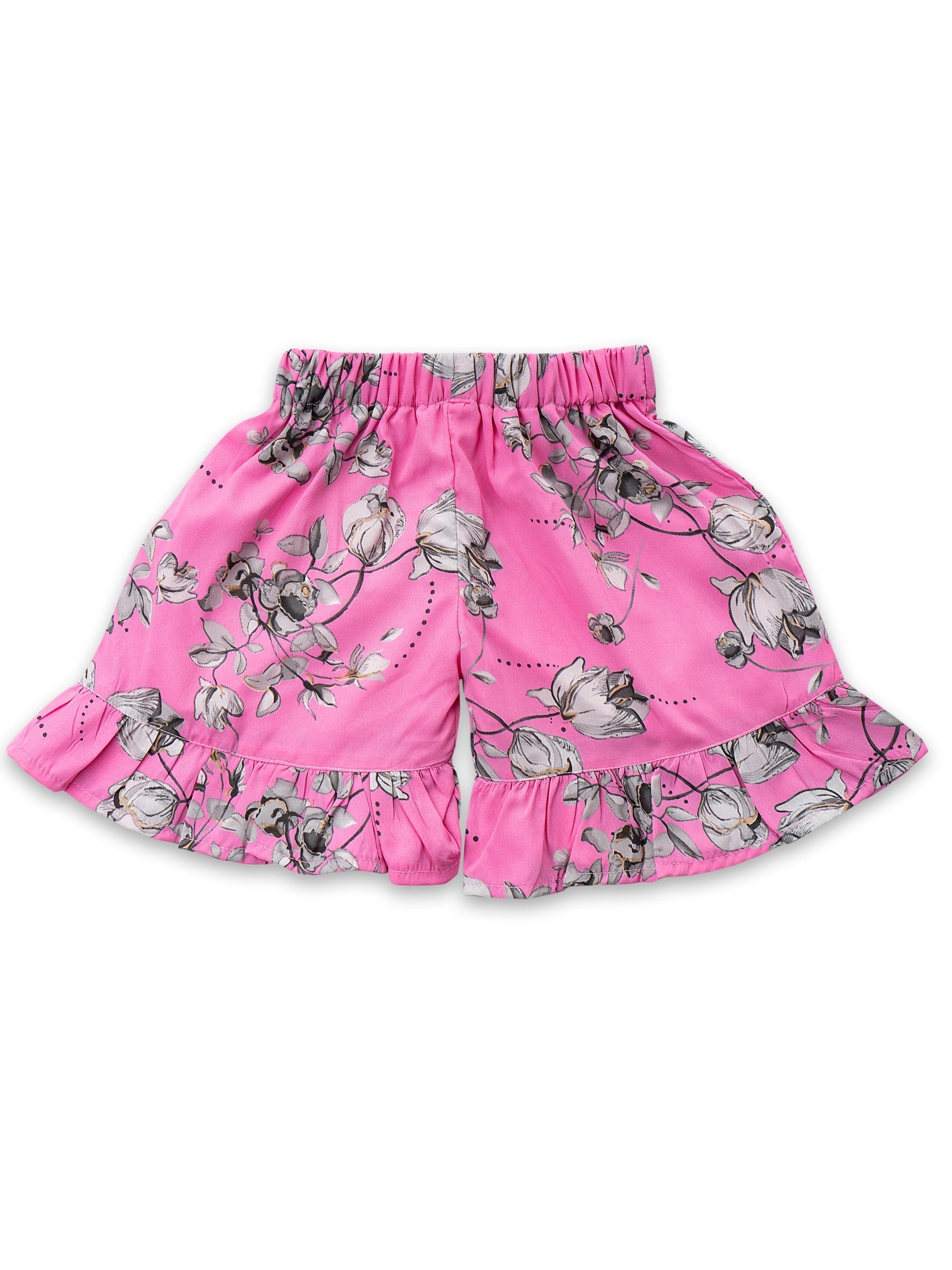 Girls Pink Floral Print Georgette Top & Bottom Set for Kids