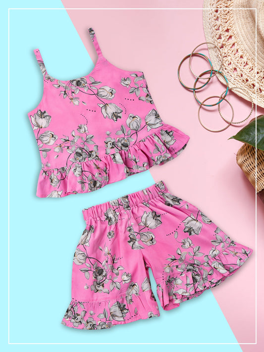 Girls Pink Floral Top and Short Set
